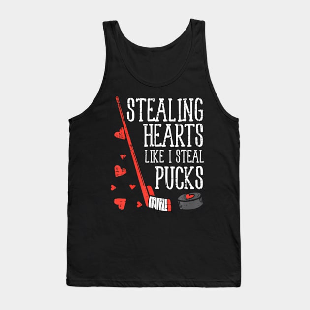 Stealing Hearts Like I Steal Pucks Valentines Day Ice Hockey Tank Top by Cristian Torres